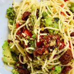 Spaghetti mit getrockneten Tomaten, Avocado und Bergpfeffer